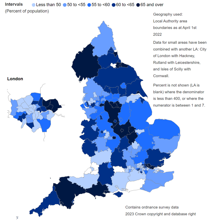 Map showing LARC uptake by Local Authority (LA)