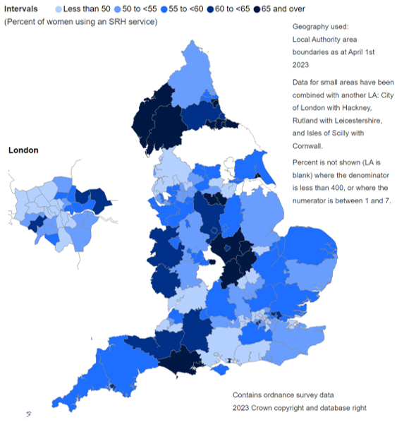 Map showing LARC uptake by Local Authority (LA)