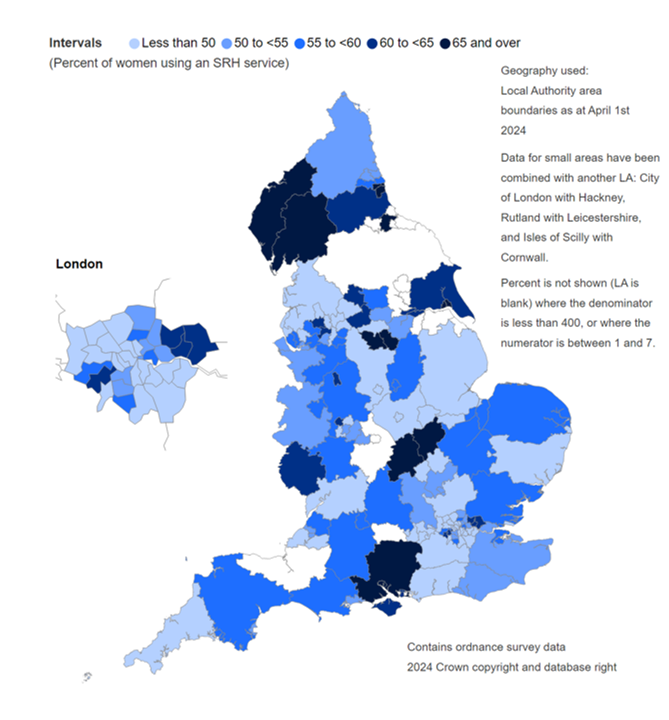 Map showing LARC uptake by Local Authority (LA)