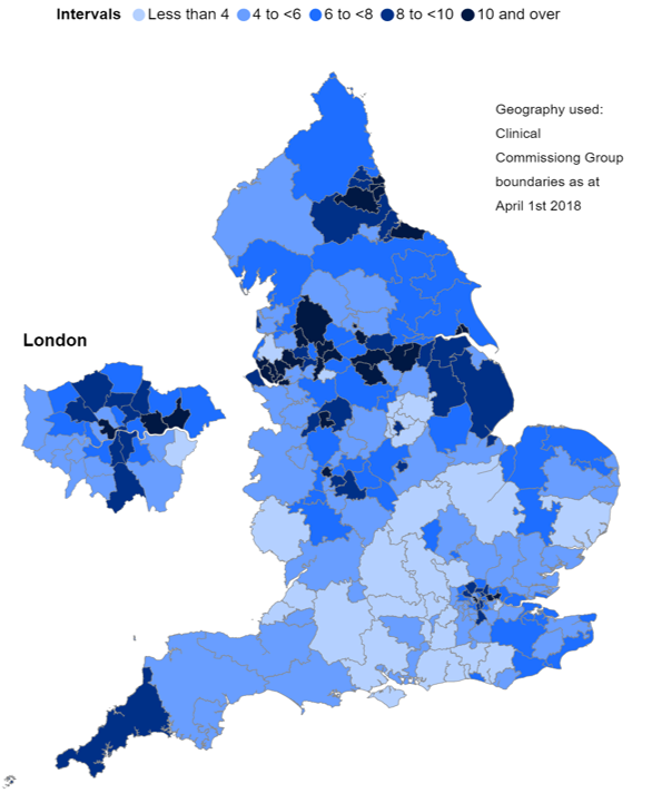 Map showing prescriptions per 100,000