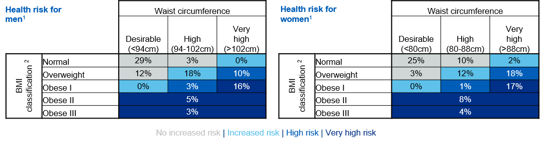 Table showing distribution of health risk classification for adults