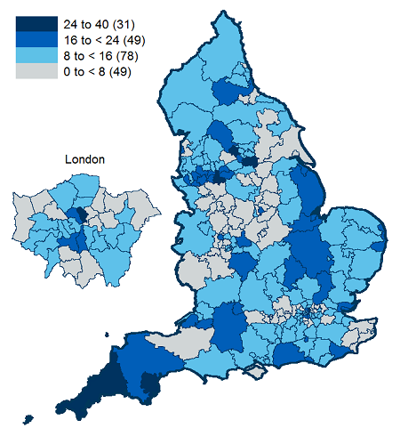 Map showing prescription items dispensed by Clinical Commissioning Group, per 1,000 population