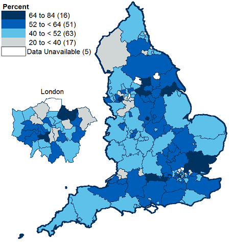 Map showing quit rate by Local Authority