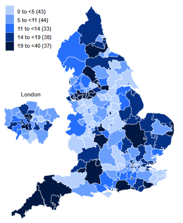 Map showing prescription items dispensed by Clinical Commissioning Group, per 1,000 population