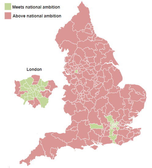 Map showing smoking prevalence, by Clinical Commissioning Group (CCG)