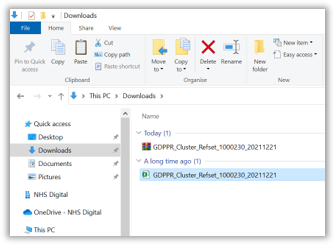 Downloads screen with GDPPR cluster ref set displayed on downloads