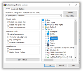 xtraction path and options highlighted