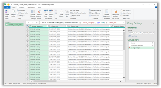 GPPDR excel with changed type highlighted