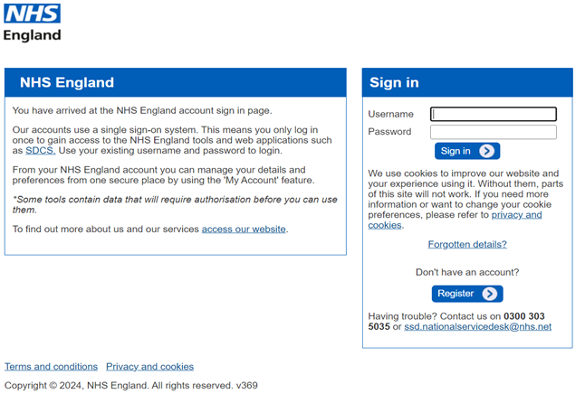 SDCS data collection log in page