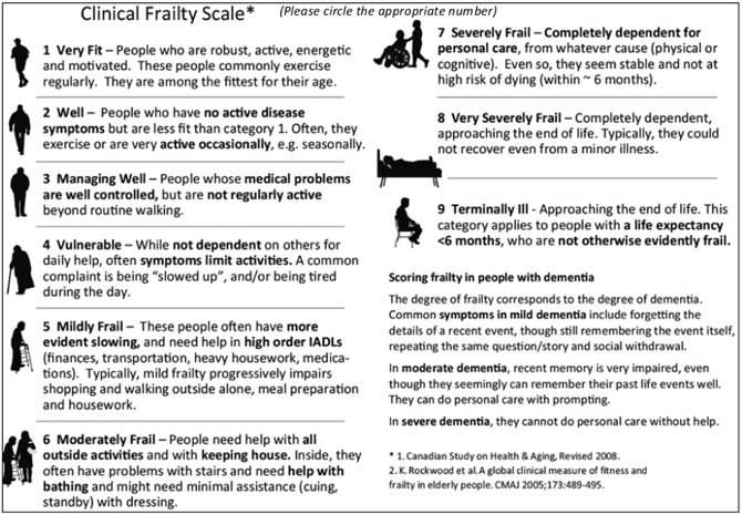 Screenshot of chart below explains each frailty measure, using the Clinical Frailty Scale