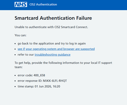 smartcard authentication failure message