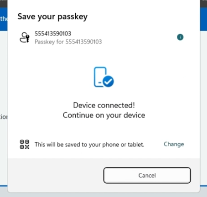 CIS self service profile save your passkey device connected confirmation