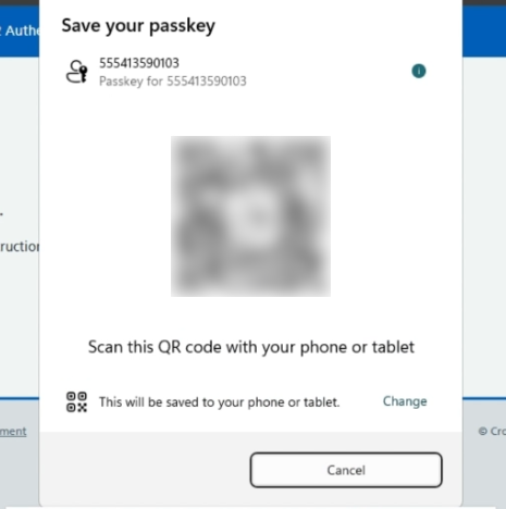 CIS self service profile save your passkey with QR code