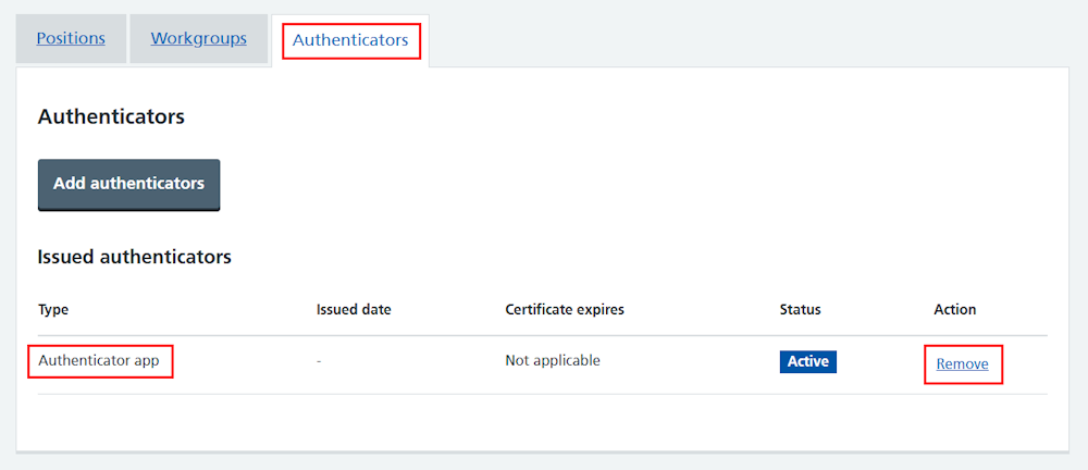 CIM self register authenticator MS Authenticator listed in profile remove link highlighted
