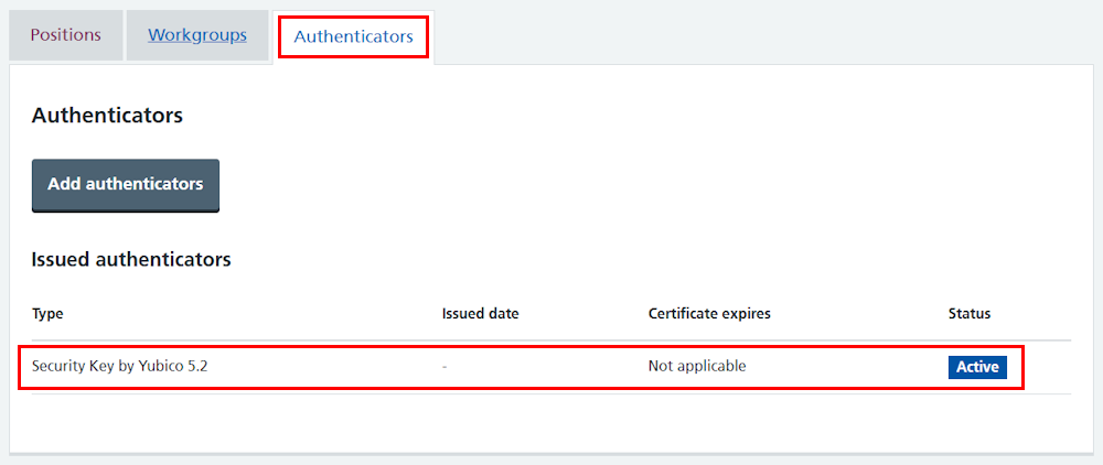 CIM self-register authenticator security key listed in profile