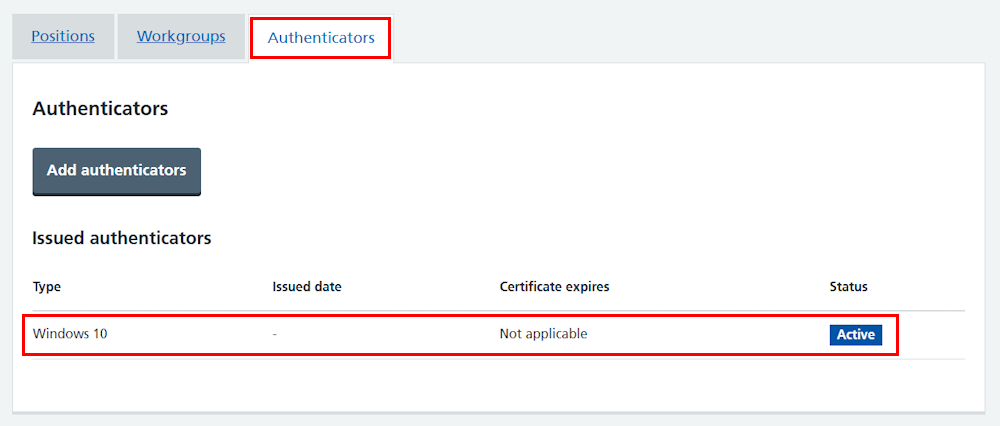 CIM self-register authenticator Windows Hello (10) listed in profile