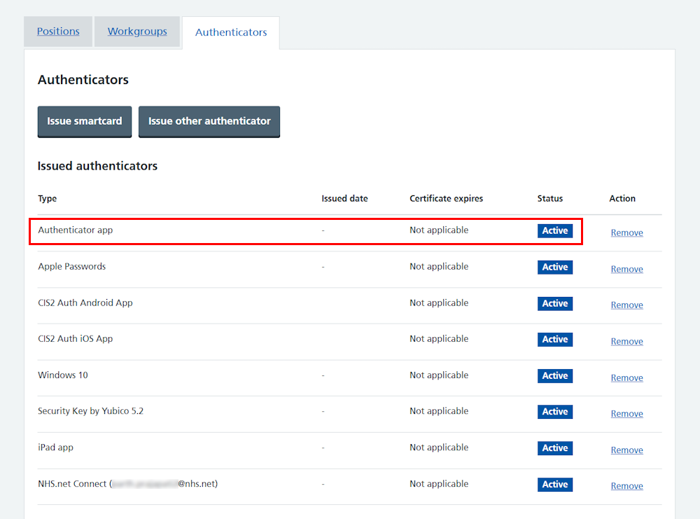 CIM user profile all authenticators authenticator app highlighted