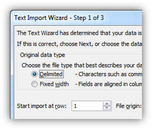 Screenshot showing Delimited as the selected option.