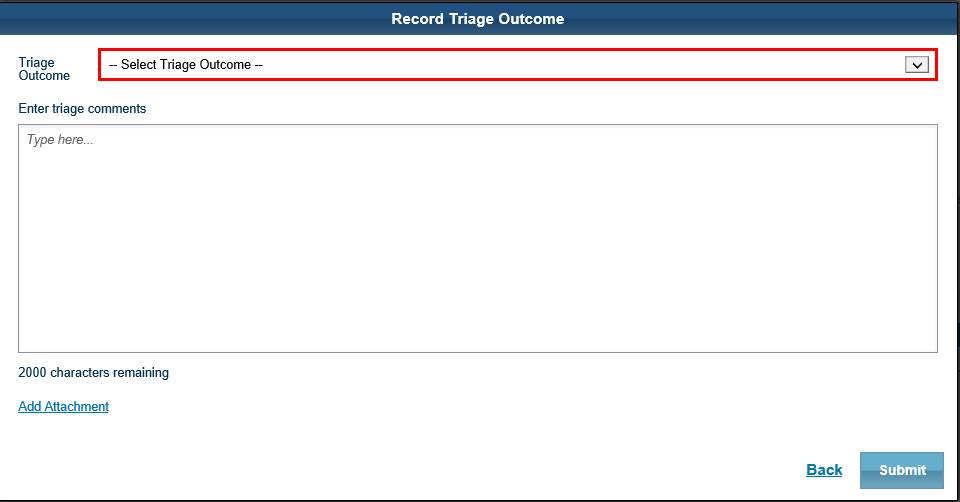 screen shot of record triage outcome screen