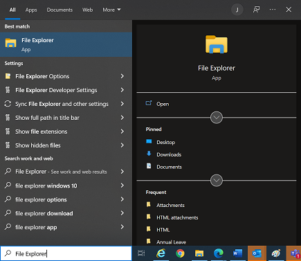 Image of searching for the File Explorer using the search bar