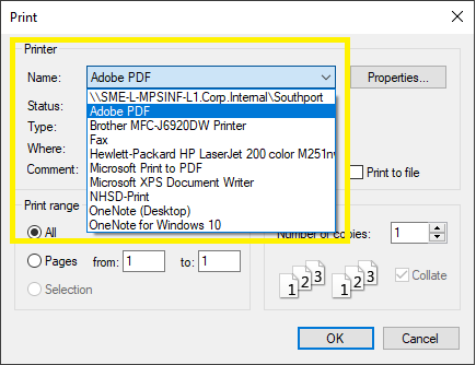 Image displaying the print window in Firefox