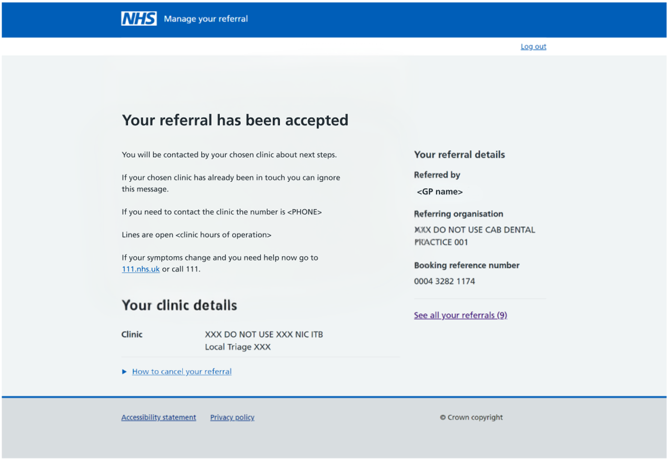 Image displays MYR screen for an accepted referral