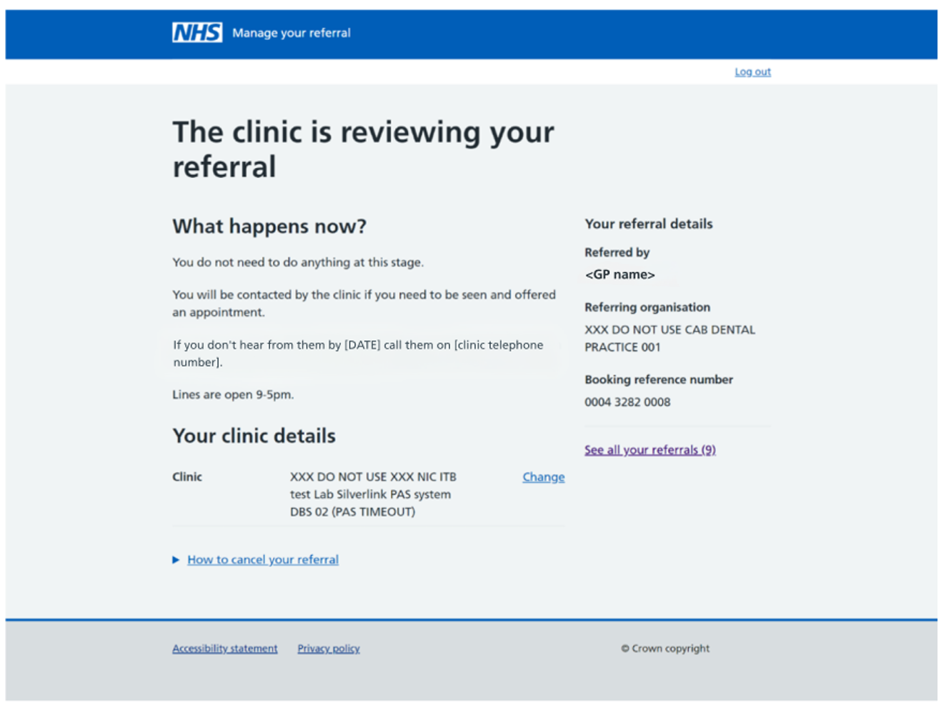 Image displays MYR screen for referral under review