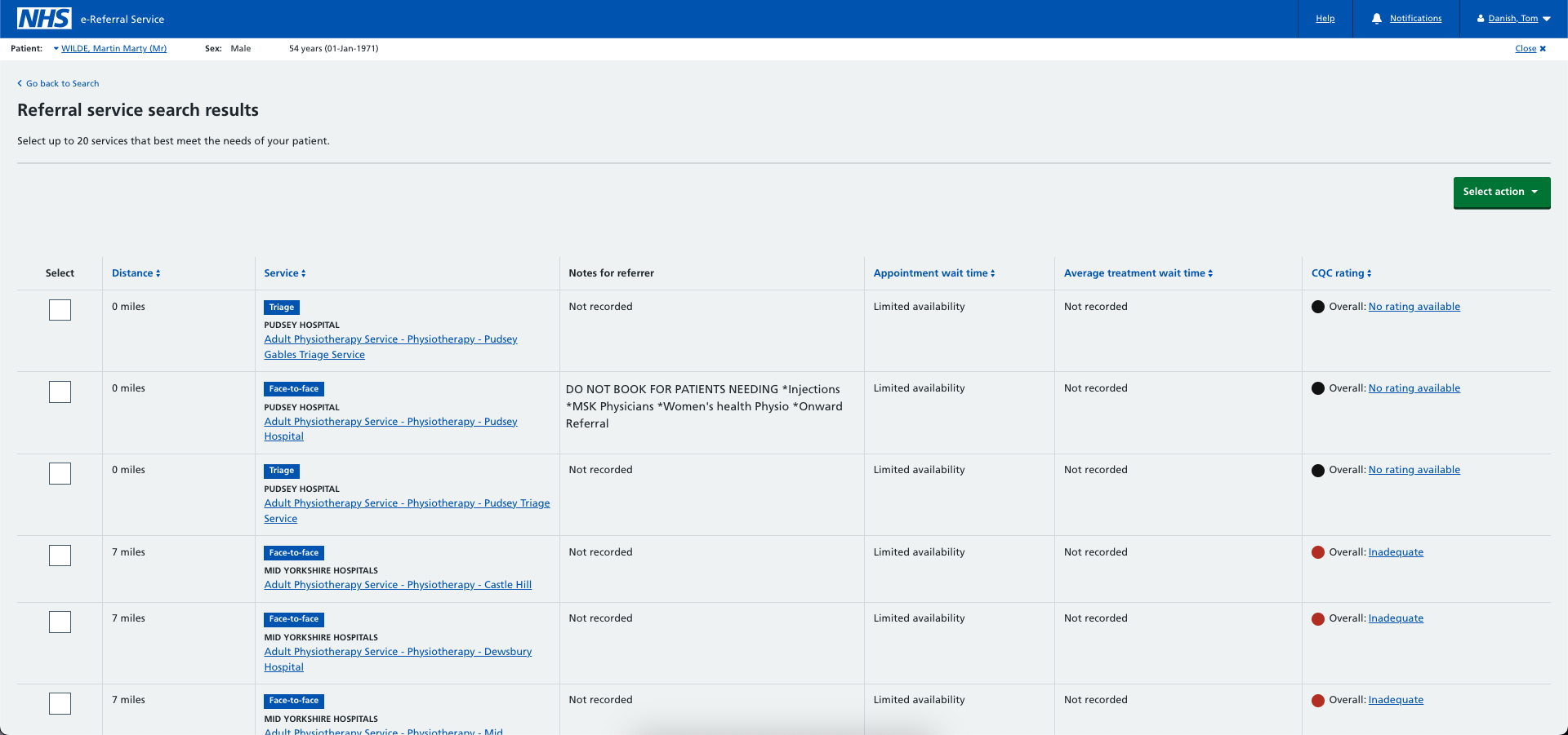 new referral service search screen
