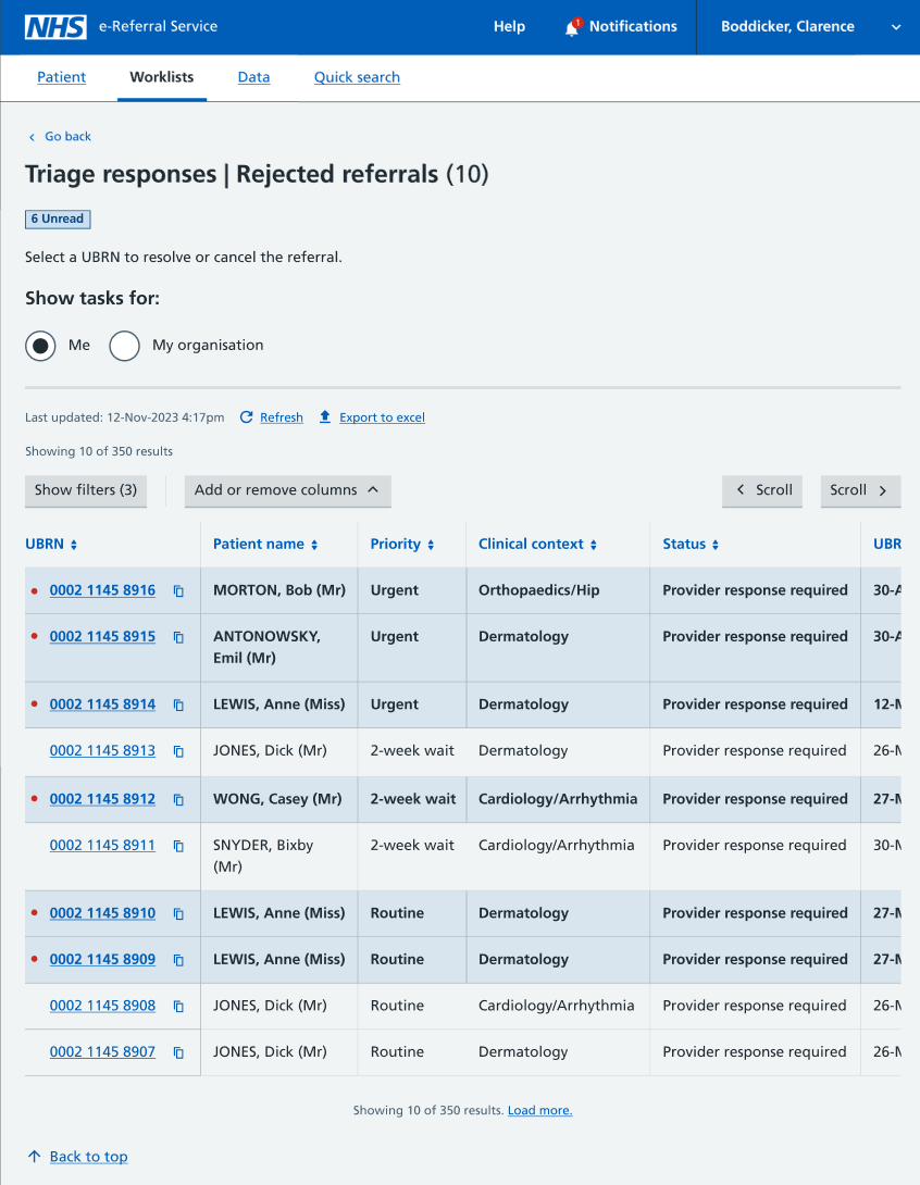 new triage worklist