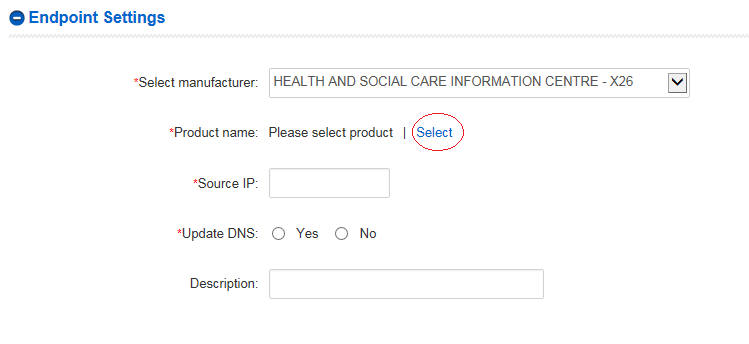 EPR endpoint settings - Select link
