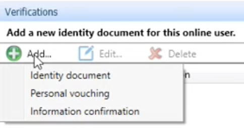 The cursor hovering over the Add tab in the Verifications box in EMIS.