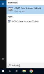 Search for ODBC in your address bar Search box