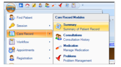 care record module summary highlighted