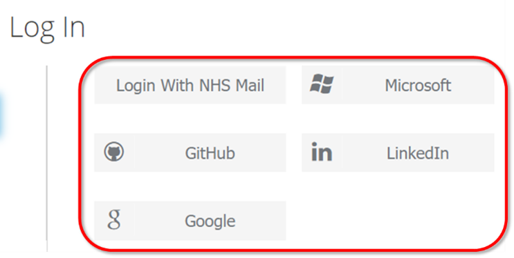 Log In options - choose an identity provider
