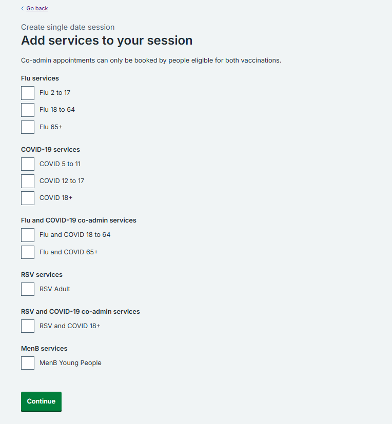 Screenshot showing Add services to your session screen